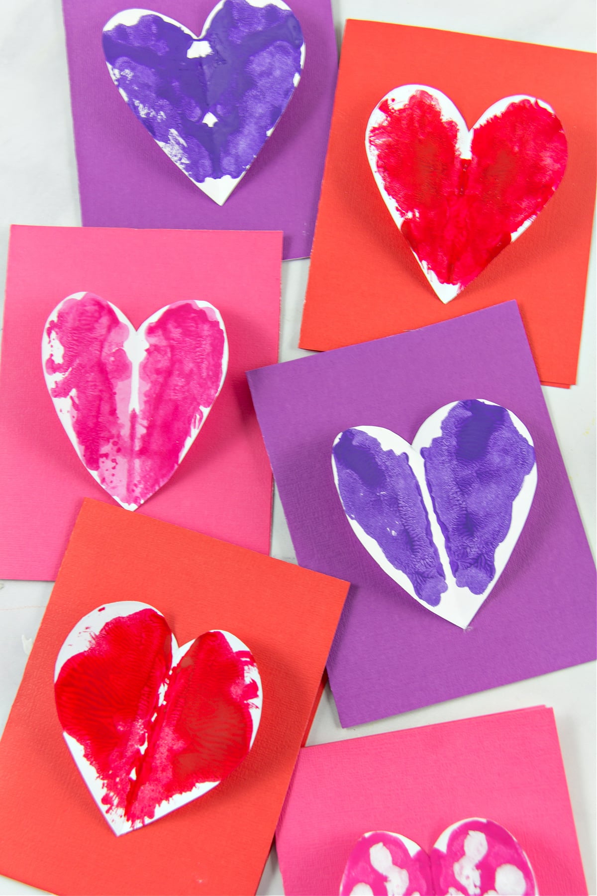 homemade cards with painted valentine's day hearts • kab